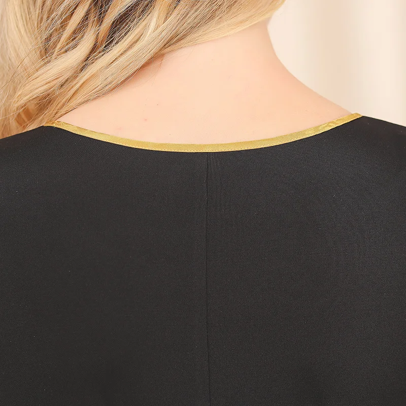 

VOA 33m/m Black Dresses Womens Chothes Knitted Round Neck Short Sleeve Arch Needle Soft Breathable natural Silk Dress A10607