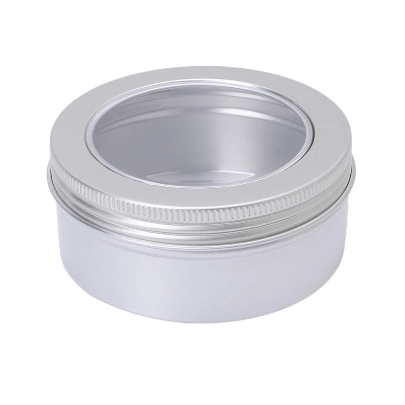 

Empty Aluminum Cosmetic Pots Container Make Up Jar Clear Top View Window 150ml