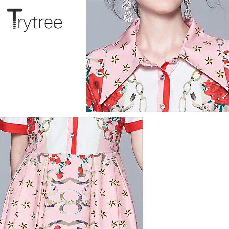 Trytree/осеннее женское платье Повседневное с отложным воротником и пуговицами