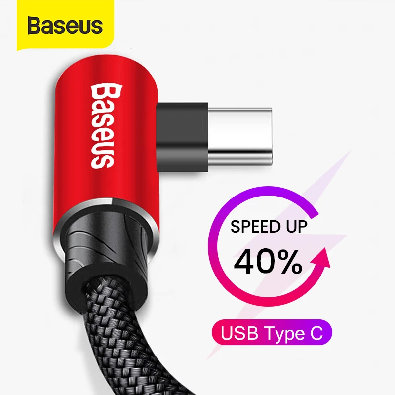 Кабель Baseus USB Type C для Samsung S9 Elbow кабель быстрой зарядки huawei Phone передачи данных 90