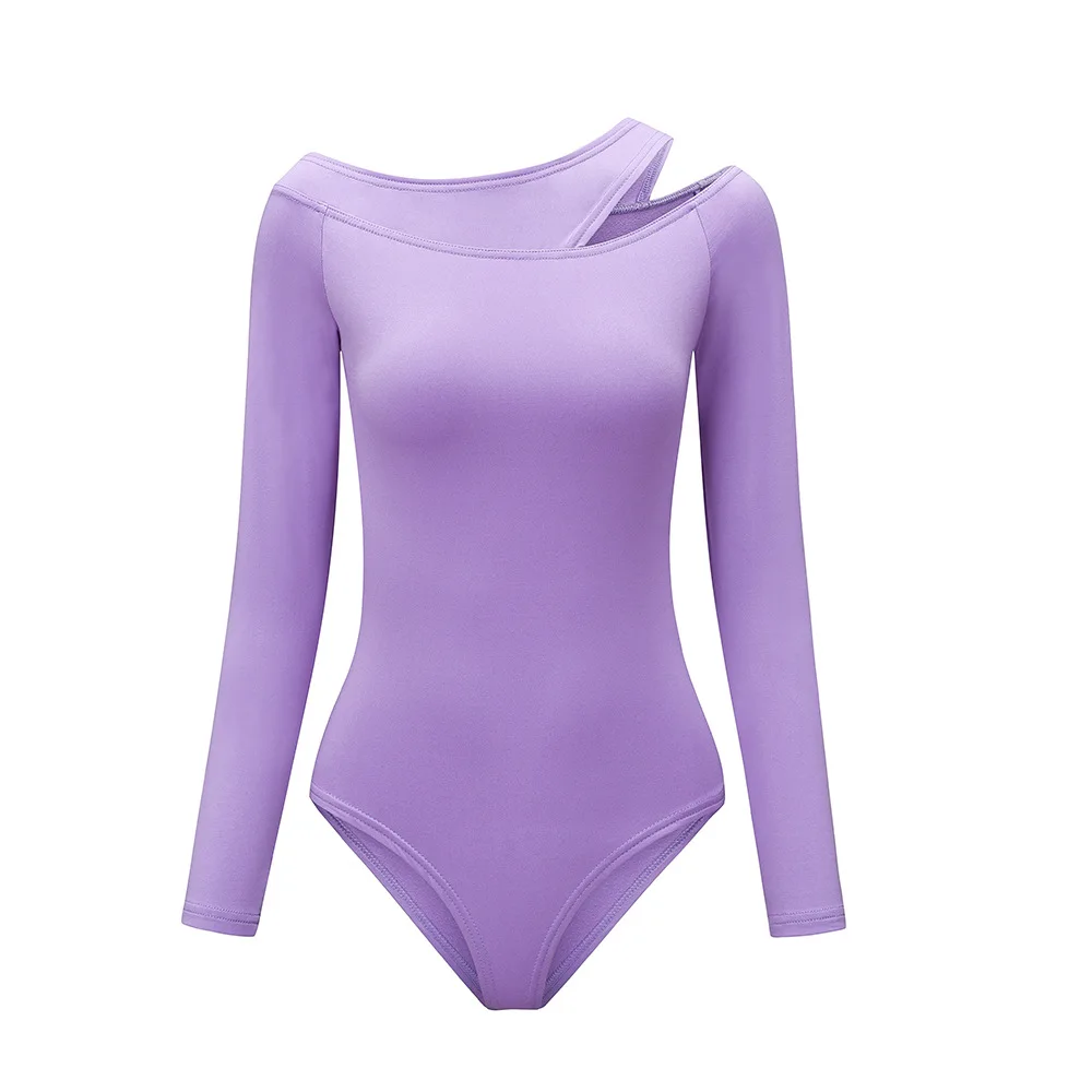 

Women's Top Long Sleeve Asymmetric Collar Sexy Bodysuit Fashion One Piece Bodysuits Solid Color Jumpsuit Club Woman Clothes