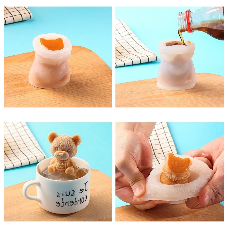 

Silicone Mold Ice Cube Maker Trays Mold Chocolate Teddy Bear Kitchen Baking Accessories For Drink Coffee Ice Cream Cake Decor