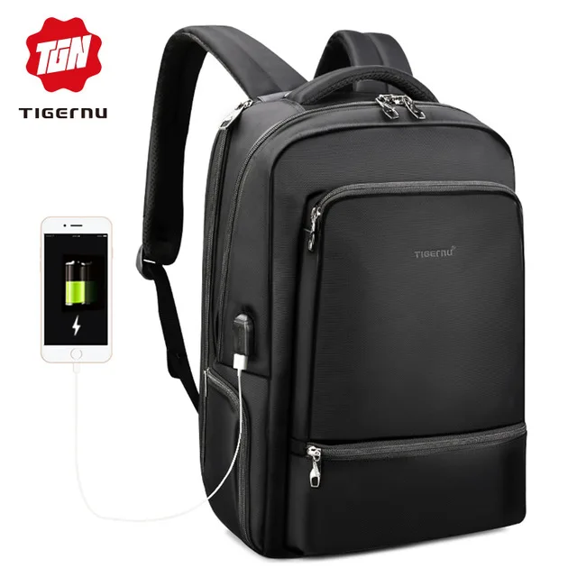 Tigernu Anti theft 15," Ноутбук зарядка через usb для мужчин рюкзак водостойкий путешествия цельный рюкзак женщин большой ёмкость школьный женский - Цвет: Black