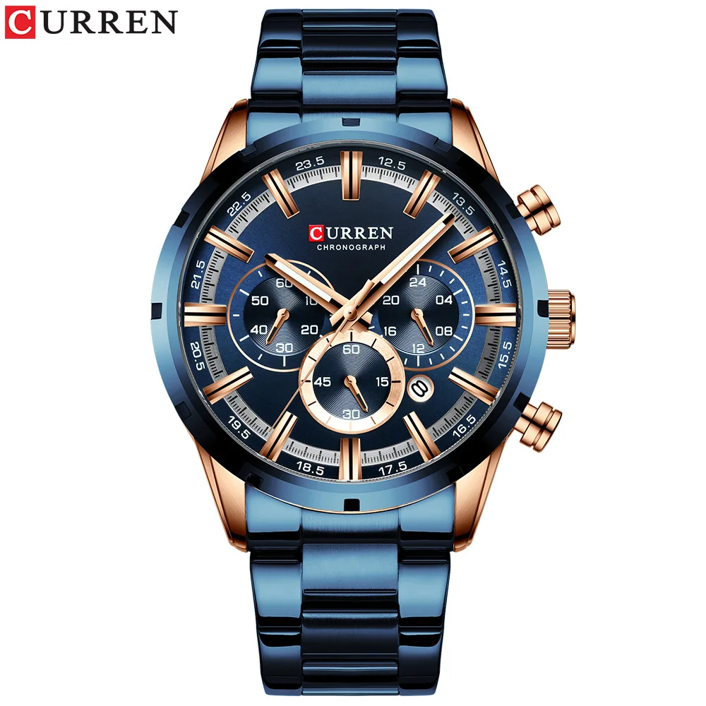 

Мужские водонепроницаемые кварцевые часы Curren/Carrian, деловые мужские часы со стальным браслетом и календарем на шести игл, новинка 8355