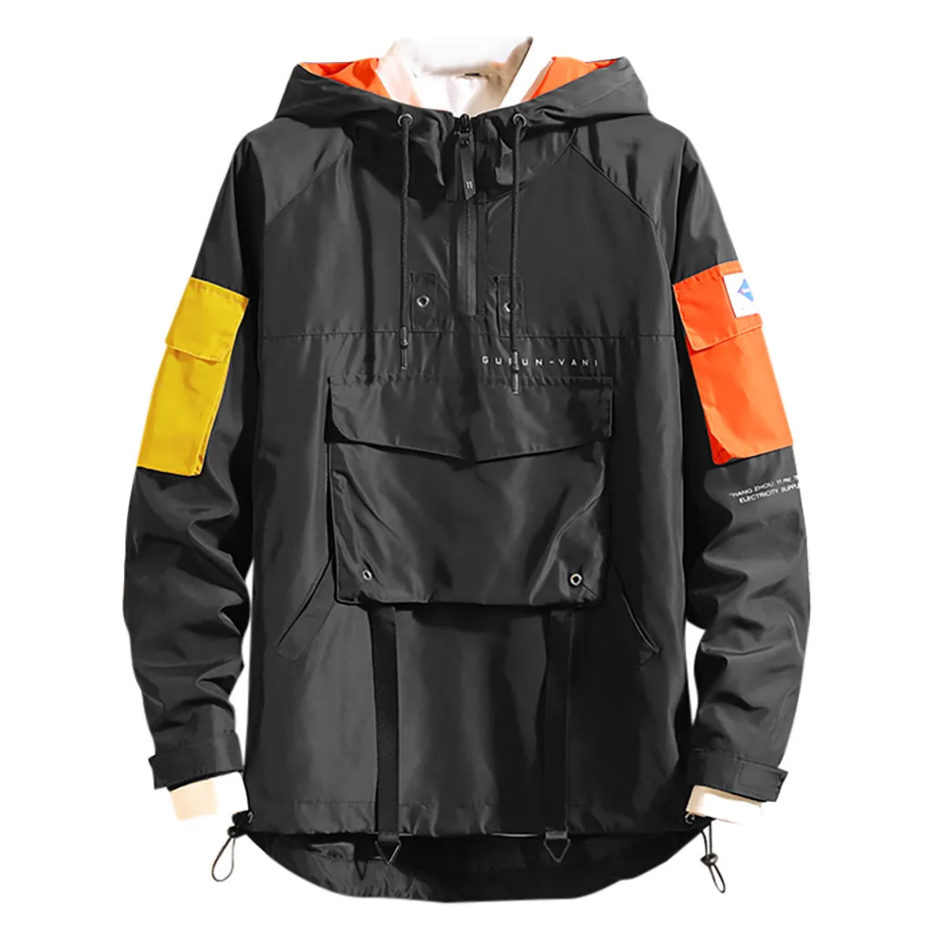 Мужские осенние толстовки Harajuku, модный брендовый лоскутный пуловер, японская толстовка с капюшоном и карманами, спортивные мужские толстовки с капюшоном, Sudadera