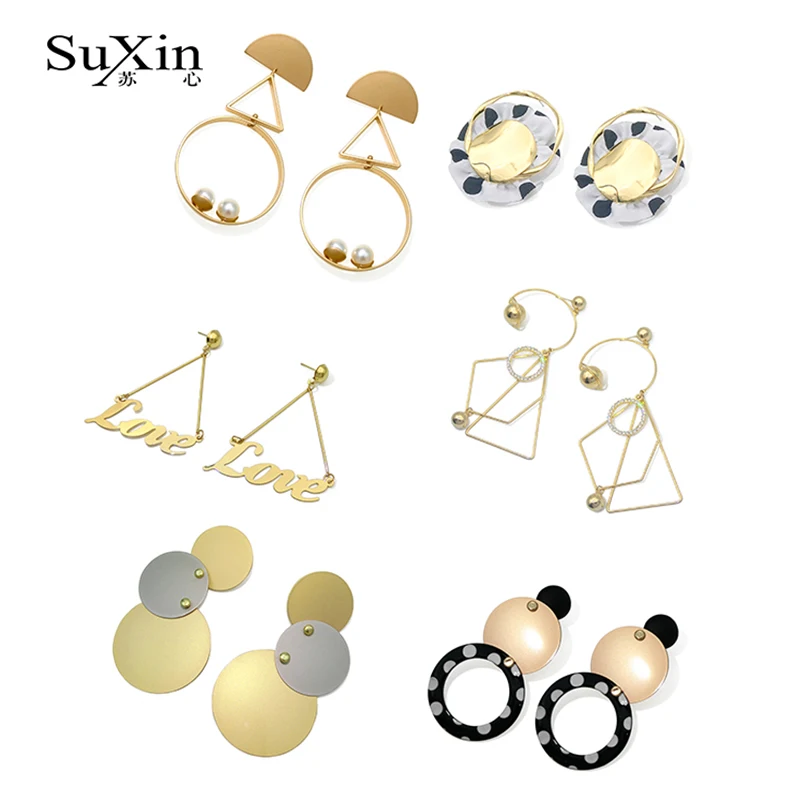 Женские Геометрические серьги подвески корейские золотистые с большим круглым