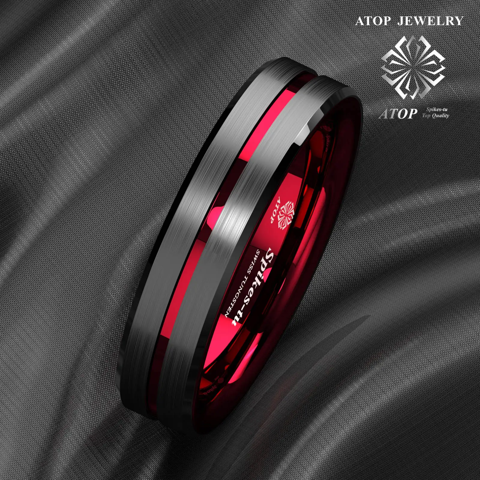Черное тонкое обручальное кольцо из карбида вольфрама 6 мм красная линия мужские