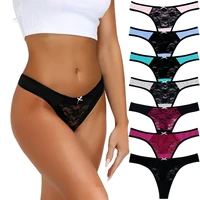 7pack sexy lace women thongs 90 cotton women g string solid color hollow out female lingerie s xxl ladies panties t back thongs