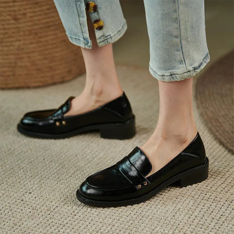 

Spring Autumn Female Loafer Black Genuine Leather Oxford Ballerina Flats Ladies Shoes Moccasins Slip-on Women Casual Shoes