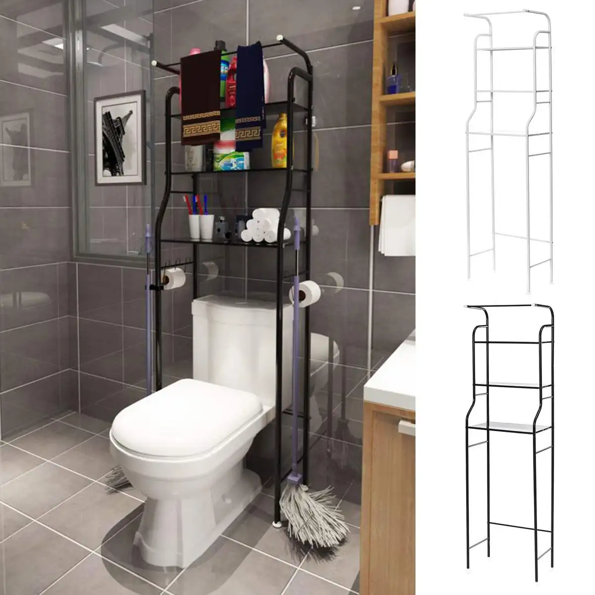 

Storage Shelf Bathroom Space Saver Storage Shelf Over Toilet With Roll Holder And Towel HookKitchen Washing Machine Storage Hold