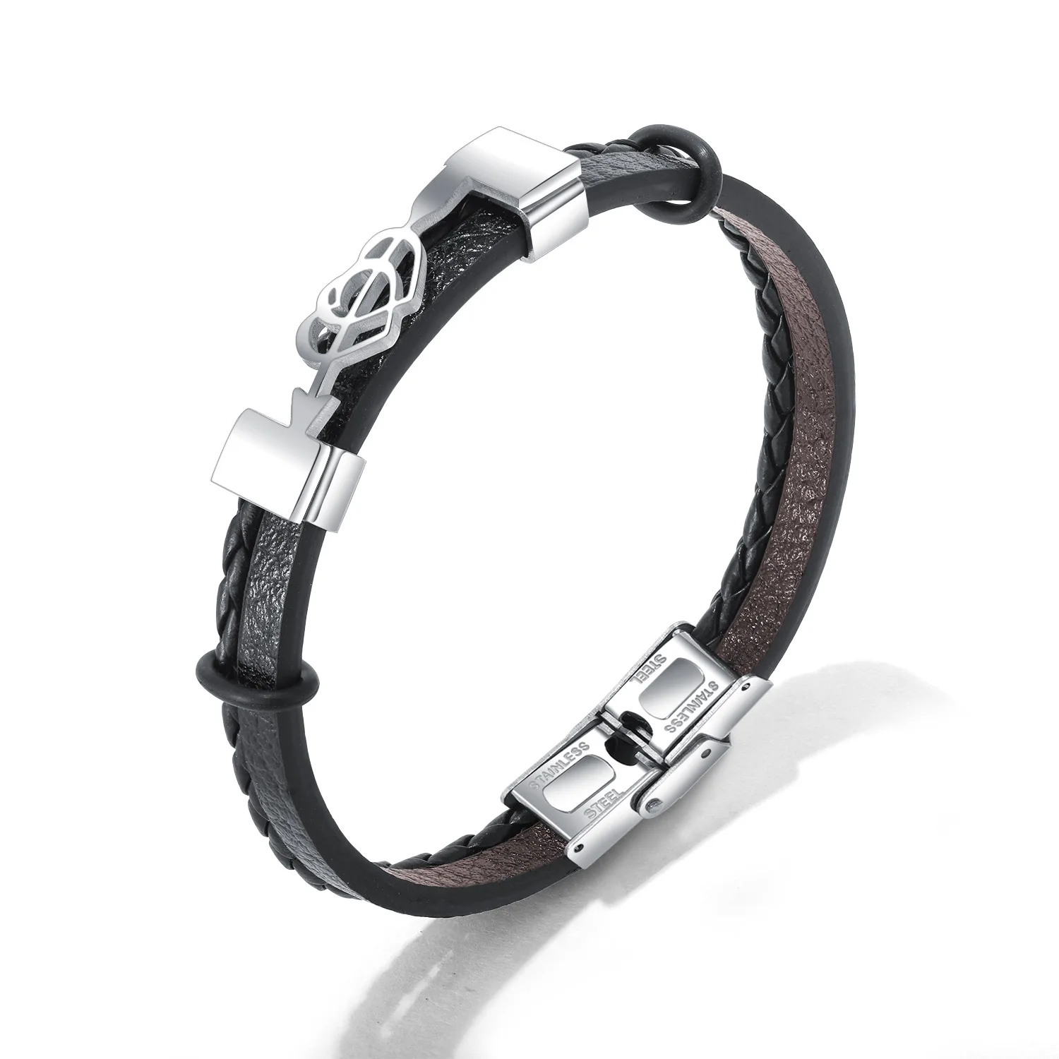 

America and Europe pop an arrow through a heart titanium steel men leather cord bracelet personality woven bracelets