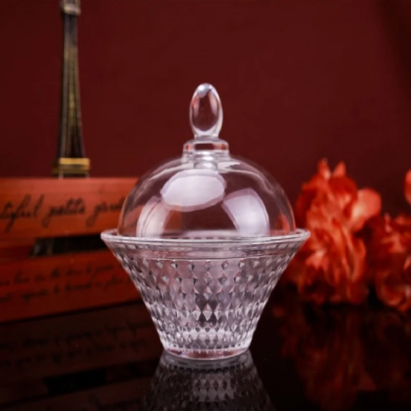 European Style Glass Crafts Food Storage Container with Lid Crystal Yurt Modelling Ornaments Fruit Candy Jar Home Glassware | Дом и сад