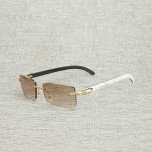 Vintage Black White Buffalo Horn Rimless Sunglasses Men Natural Wood Square Glasses Frame Women Wood