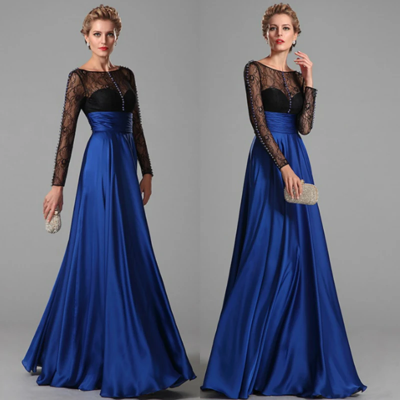 

2018 saree sexy vestido backless black lace evening party gown pearls with long sleeve mother of the bride dresses