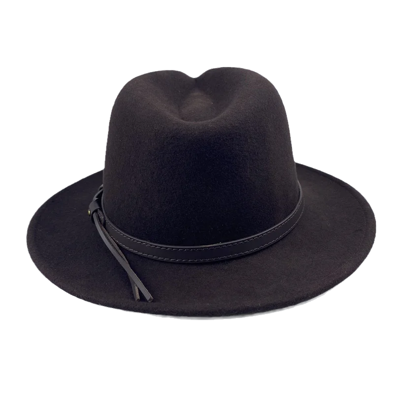 Unisex women's brown fedora hat pure wool fashion design cowboy bandit soft wool wholesale felt outdoor wide-brimmed hat