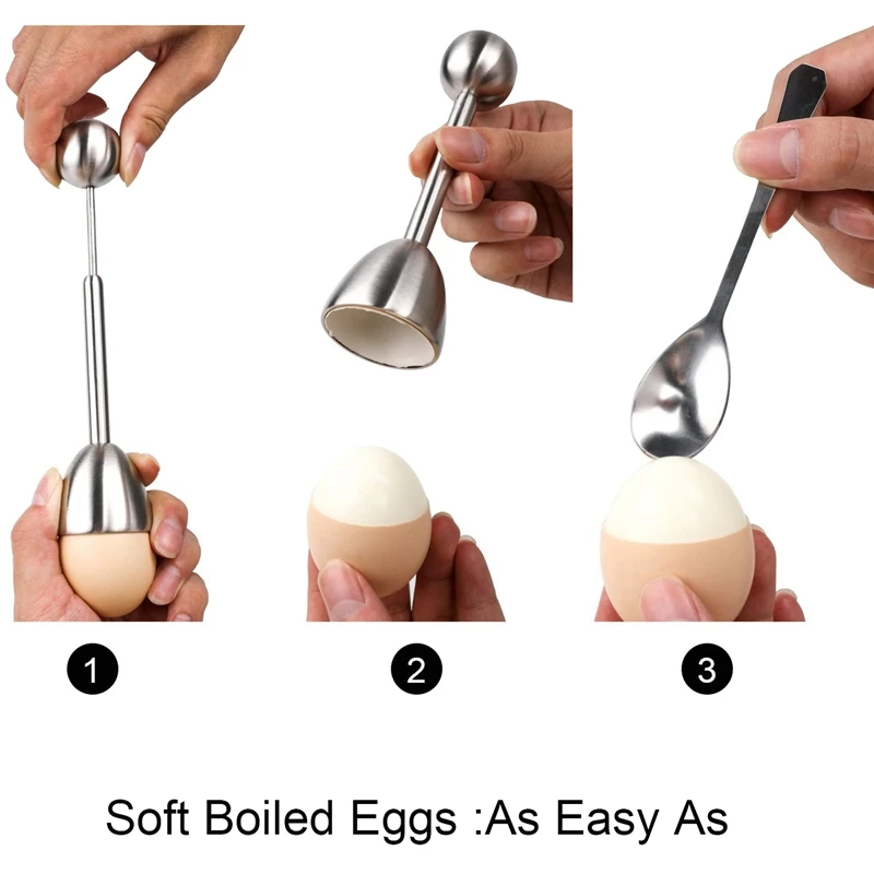 Stainless Steel Egg Cracker Topper Set Hard Boiled Eggs Separator Holder 4 Spoons Cups 1 Shells Remover Top Cutter | Дом и сад