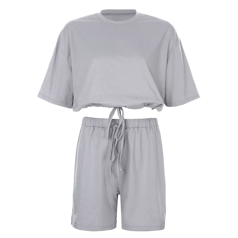 

Solid Casual Loose Women Tracksuit 2 Piece Set Crop Top T Shirt and Shorts Two Piece Outfits Ladies Summer Sweat Suit