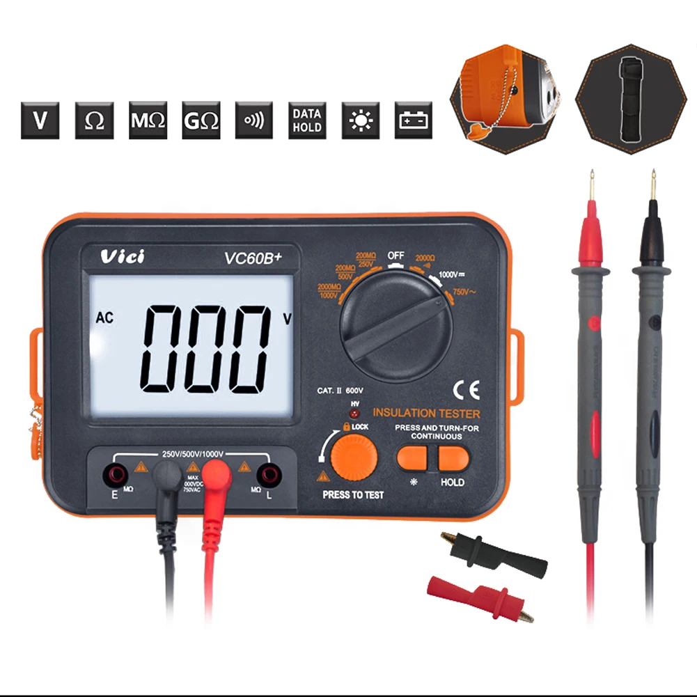 

Цифровой тестер сопротивления изоляции BSIDE VC60B +, высокоточный портативный измеритель сопротивления, с подсветкой