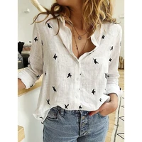 autumn print tops and blouse for women elegant leisure top 2020 new fashion women sexy v neck long sleeve loose blusas plus size