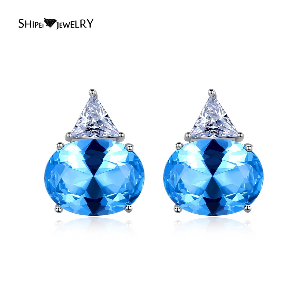 

Shipei 100% 925 Sterling Silver Oval Cut Aquamarine Created Moissanite Studs/Earrings Wedding Engagement Fine Jewelry Wholesale