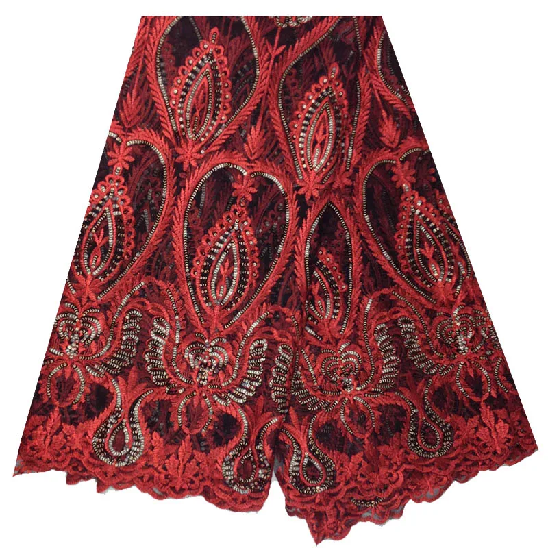 Кружевная ткань с красными африканскими блестками, 1 ярд, ткань для свадебного платья «сделай сам», ткань для пэчворка, ткань, ширина 130 см