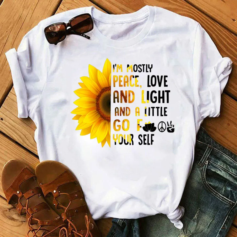 

Faith and Sunflower Print T Shirt Harajuku Women Tshirt Casual White Tee Female Summer Fashion Tops Shirt Ladies Cute T-shirts