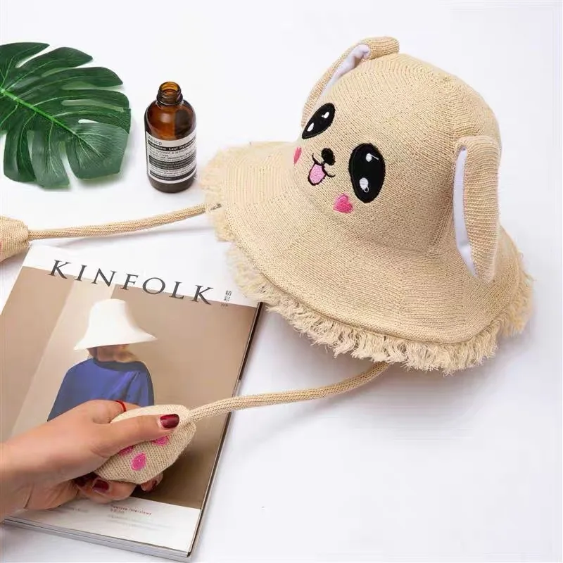 Kawaii Panda Bucket головные уборы женские одноцветные забавные вязаные шапки с милыми