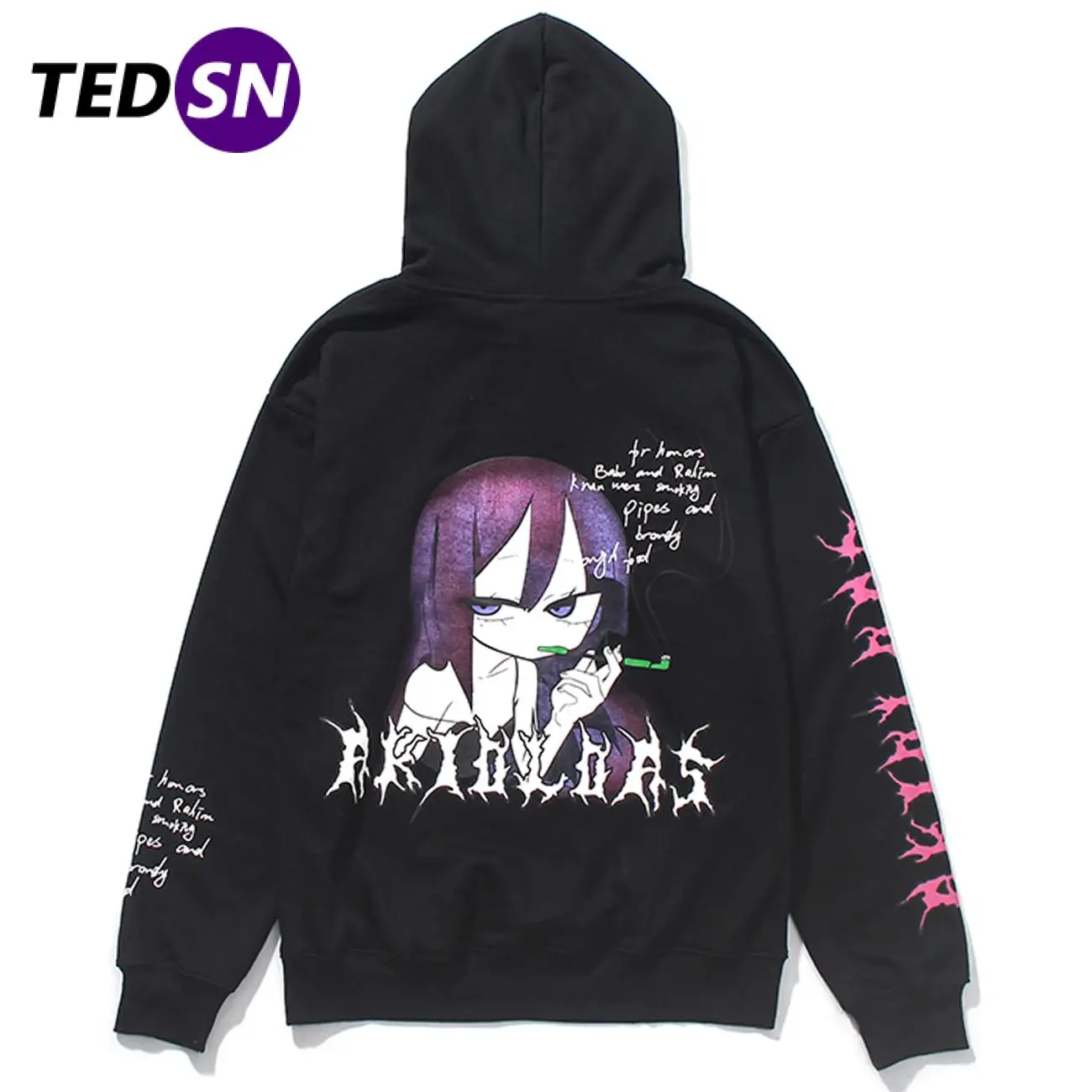 

В Стиле Хип-Хоп Уличная Толстовка кофты Осенние Аниме Для Девочек пуловер с капюшоном Винтаж Harajuku японские свитшоты черного цвета