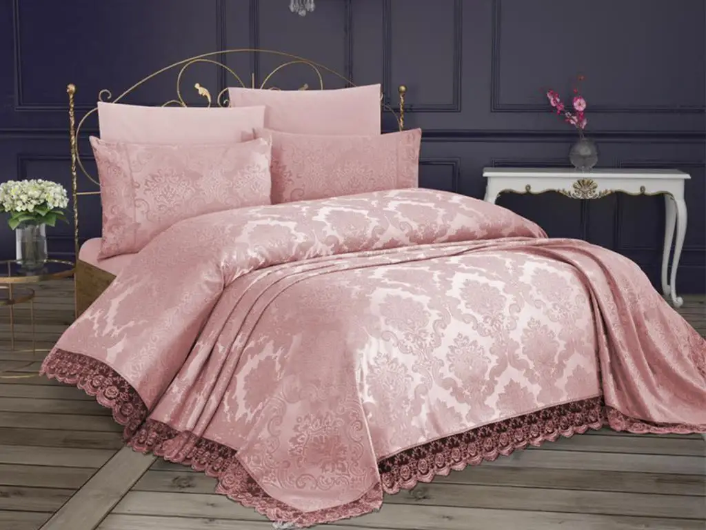 

French lace Kure Single Bed Cover Powder