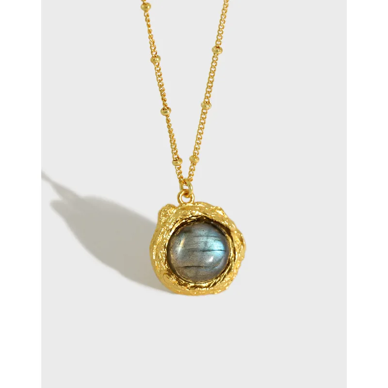 

S925 Silver Minimalist Necklace for Teen Girls 18K Gold Plated Labradorite Pendant Necklace For Women Chains Dainty Necklace