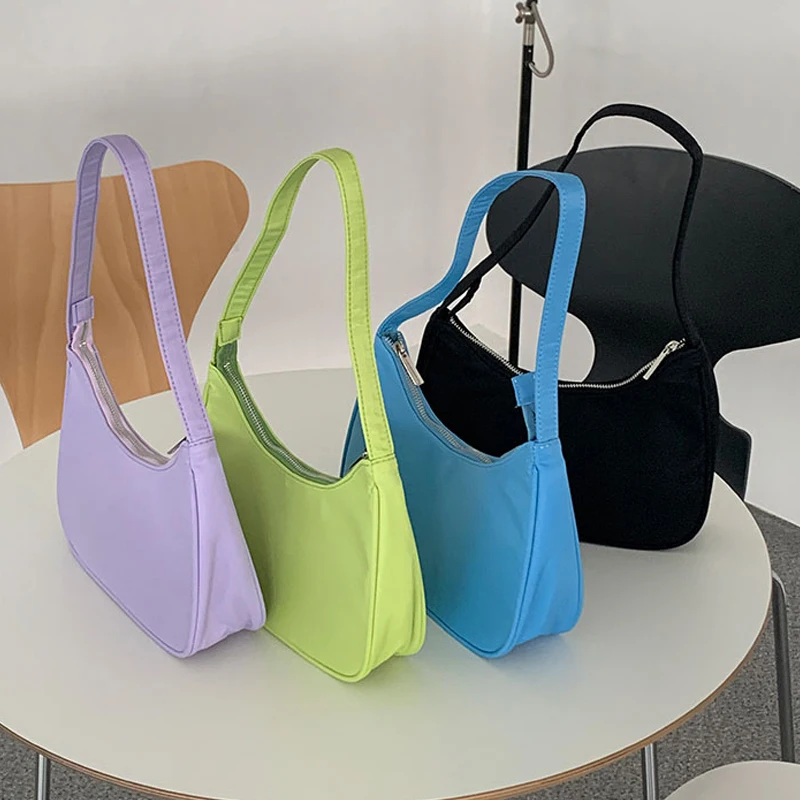 

Nylon Candy Colors Small Shoulder Bags For Women 2020 Fashion Lady Handbags and Purses Female Armpit Bag Travel Hand Bag