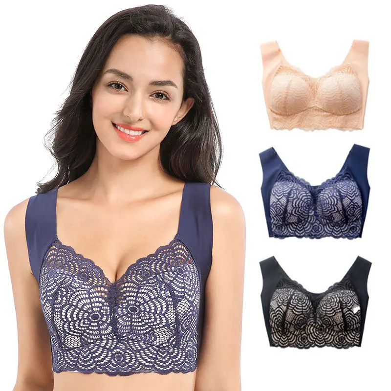 

Large Womens Lace Bra Push Up Wire Free Plus Size Cup Vest Lingerie Sportswear Sexy Full-Figure Seamless Underwear Sports Bras