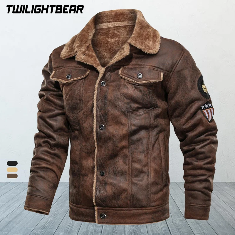 New Winter Men's Fur Leather Jacket Coat Male Retro Suede Streetwear Thicken Leather Bomber Jacket Men Brand Biker Jacket AYH01