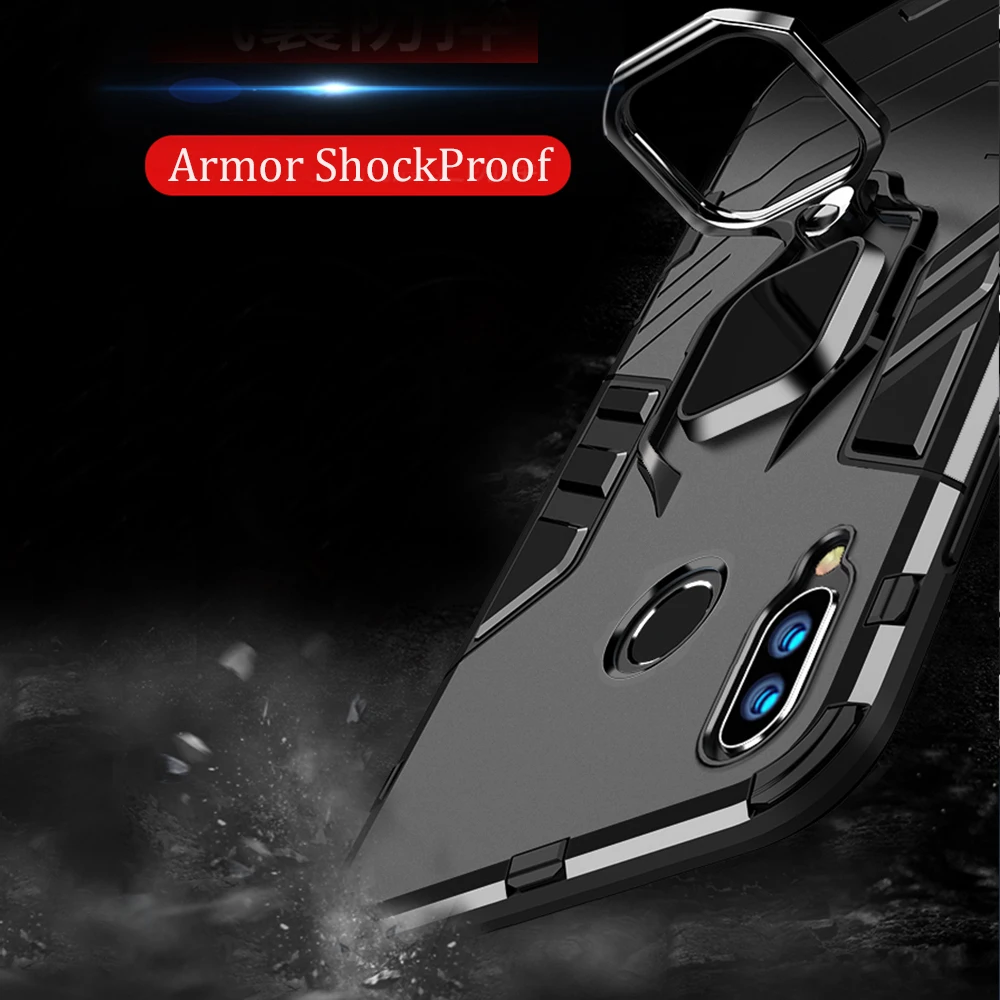 For Honor 10 Lite Case Armor PC Cover Finger Ring Holder Phone On Huawei P Smart 2019 Durable Reinforced Bumper |