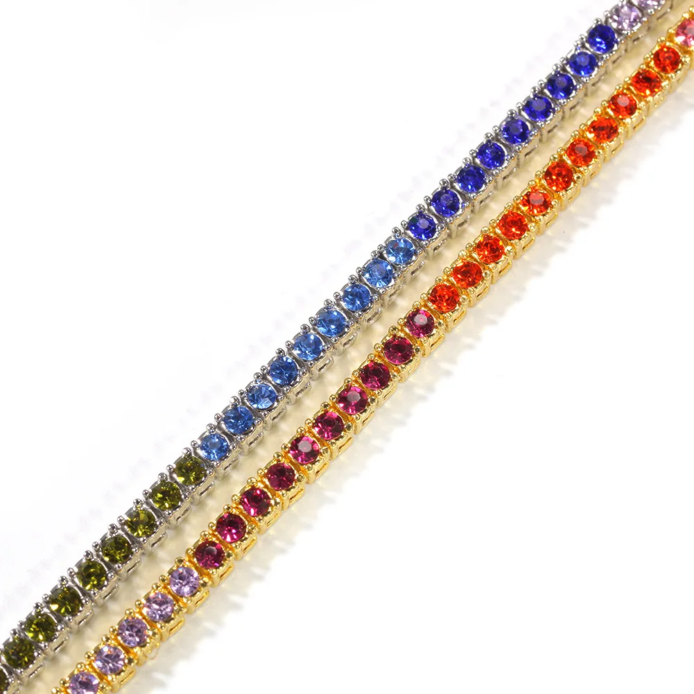 6/8/10inch Hip Hop 4mm Bling Iced Out 1 Row Colorful Rhinestone Tennis Chain Anklet Bracelets For Men/women Jewelry Dropshipper | Украшения