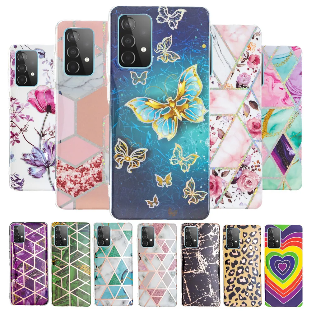 

Electroplated Flower Phone Cases for Samsung Galaxy A32 5G A72 A52 A12 A42 A51 A71 A21S A31 A41 Geometric Soft IMD Protect Cover