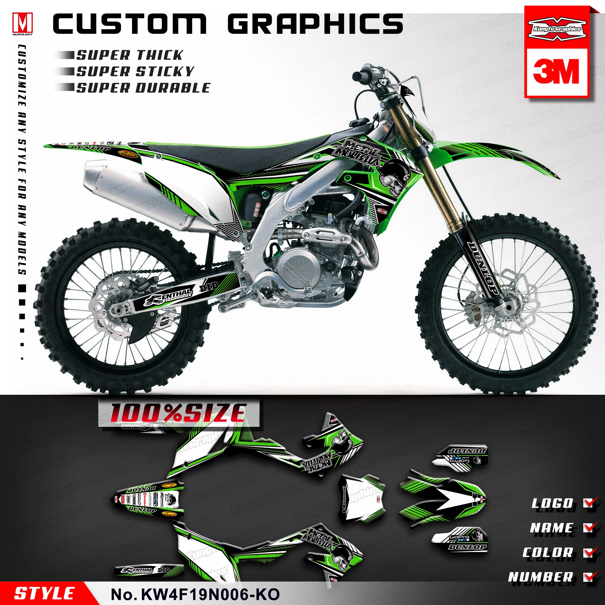 KUNGFU графика пользовательские наклейки дизайн виниловый комплект для Kawasaki KX 450F KX F450 KX 450 F(Стиль № KW4F19N006