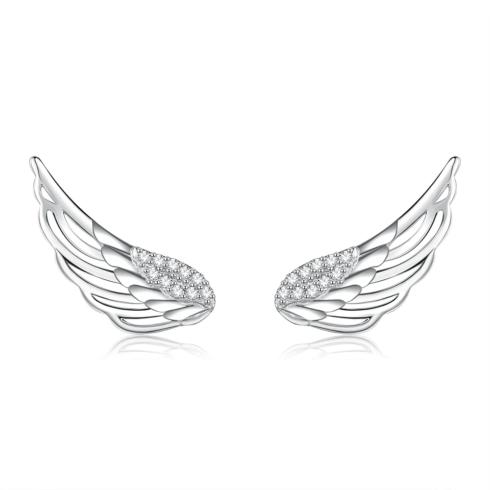 

New 925 Sterling Silver Stud Earrings For Women Fine Angel Wings 5A Clear Cubic Zirconia Earring Best Lady Jewelry Accessories