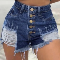 summer womens hole denim shorts womens 2021 new fashion breasted pocket jeans womens high waist sexy shorts