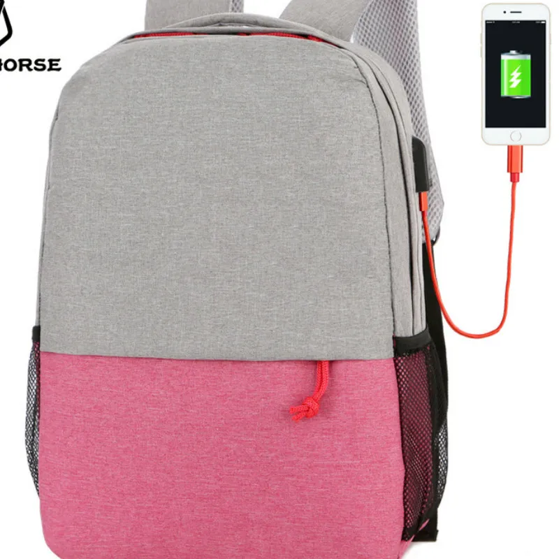 pink no zipper Осенний мужской и wo мужской рюкзак, USB зарядка, сумка через плечо для ноутбука, нейлоновый рюкзак для путешествий, школьный рюкзак для студентов - Цвет: pink no zipper