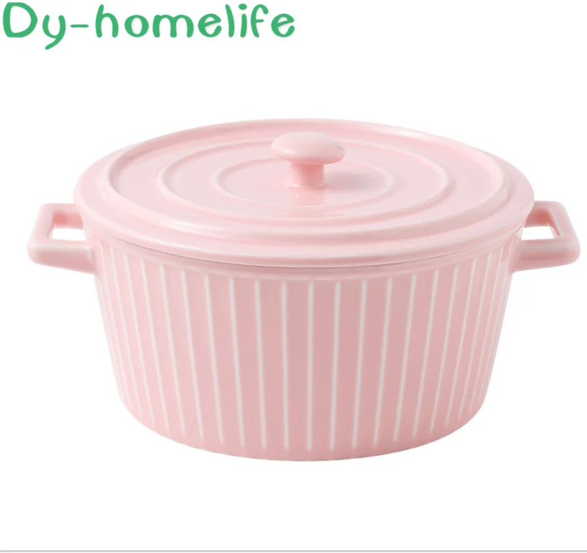 

Nordic Creative Multi-colored Round Double Ear Ceramic Bowl Household Kitchen Supplies Bone China Salad Noodles Large Bowl