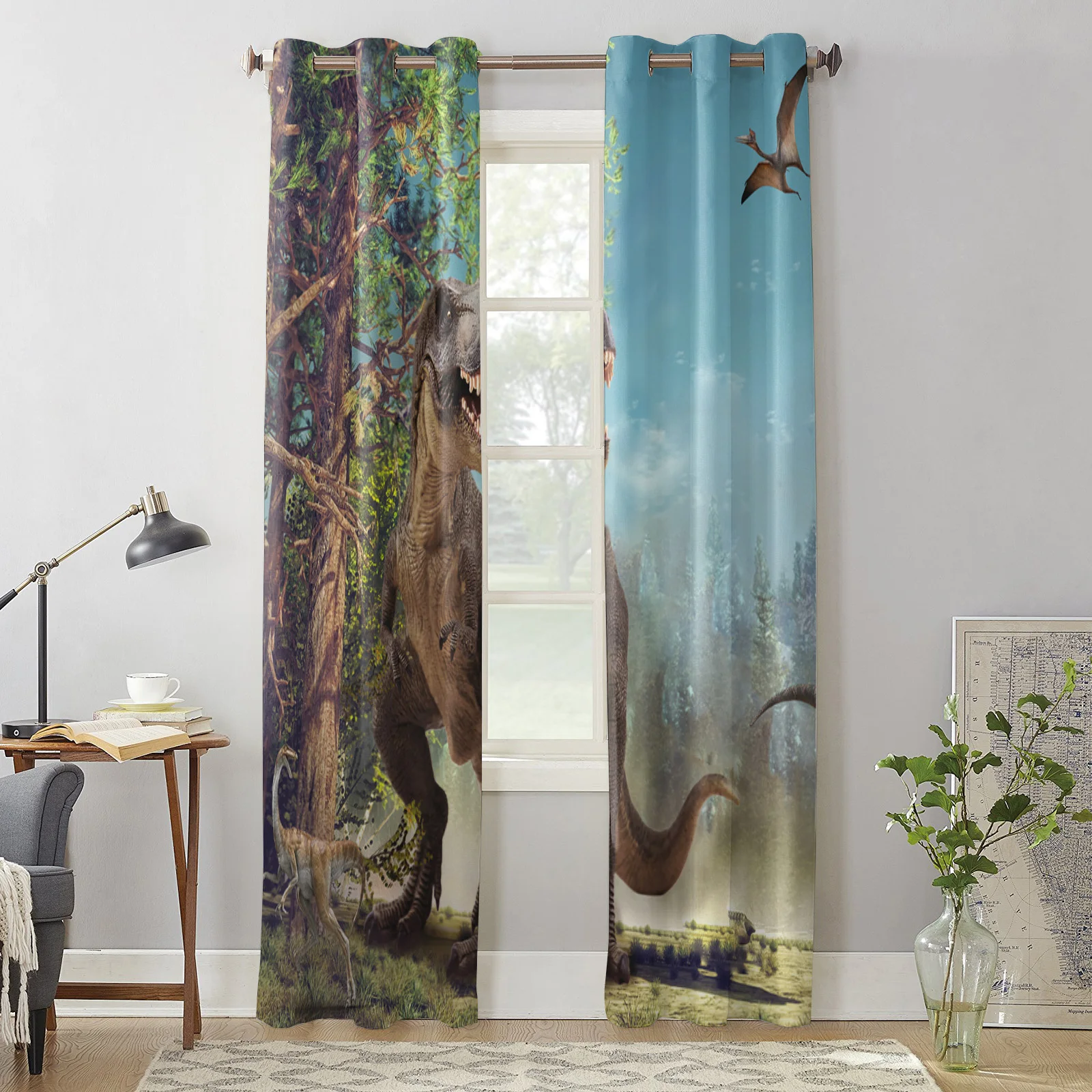 Оконные шторы с 3D динозаврами Юрского периода Девы леса домашний декор занавески