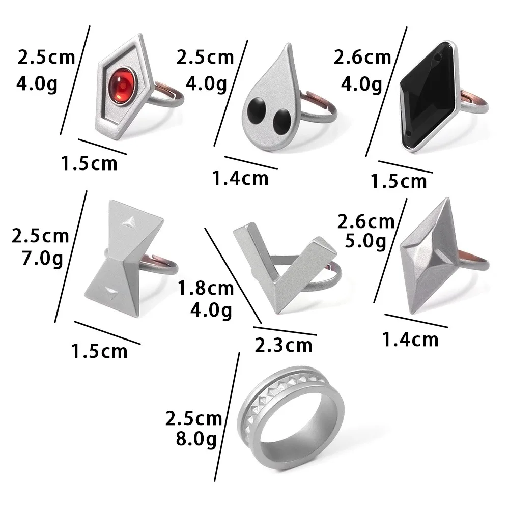 Coconal 7Pcs Unisex Game Genshin Impact Hu Tao Ring Cosplay Accessories Rings Set Props Project Characters Anime Metal Ring Gift images - 6