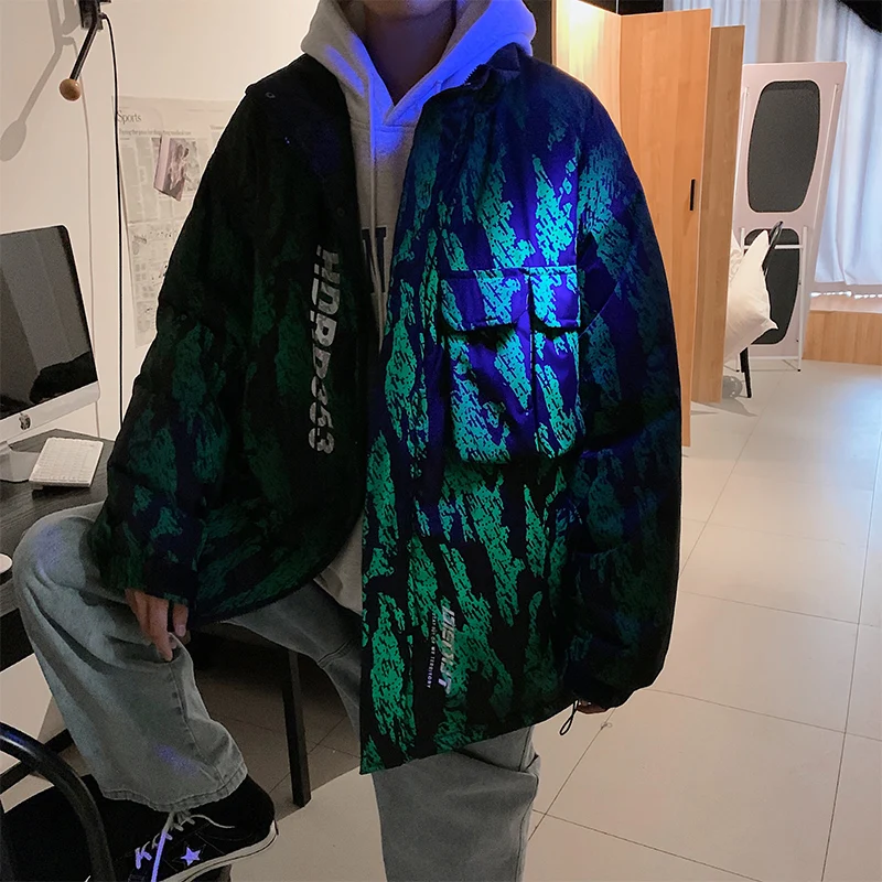 

Winter Night Reflective Fashion Cotton Blended Thick Coat Boy Girls Chic Yuppie Loosen Casual Warm Jacket Graphic Irricidents