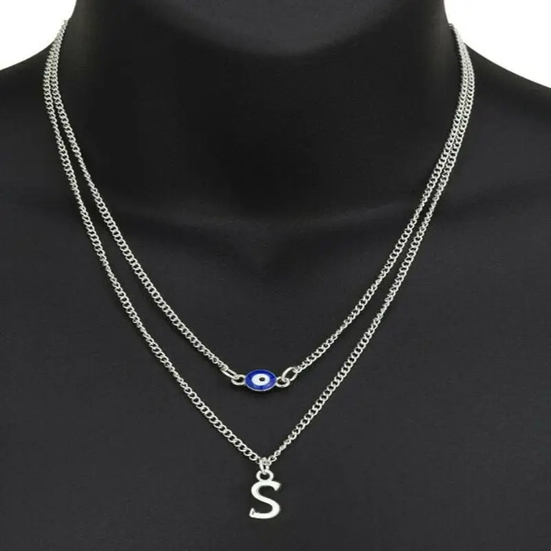 Многослойные цепи Панк Серебряный Письмо A-Z ожерелье Пара в готическом стиле
