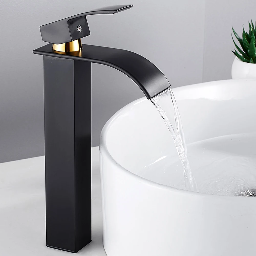 

Basin Faucets Bathroom Sink Faucet Waterfall Mixer Water Tap Wide Spout Vessel Flowing Cold And Hot Single Handel Kitchen faucet