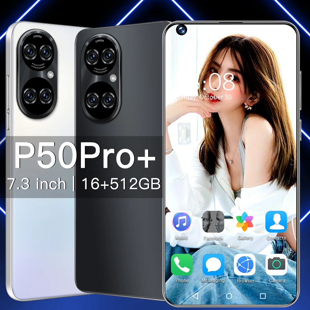 

New Arrival 2021 P50 Pro+ Smartphone 5G 10Core 7.3Inch 1440*3200 16GB+512GB 32MP+50MP 6800MAH Dual SIM Face ID Android 11