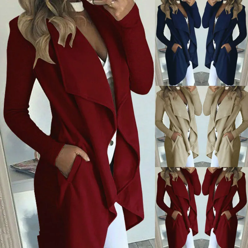 

Осень/Зима 2021, Модный женский свободный кардиган с длинным рукавом, ветровка, топ с отворотом, новое женское однотонное пальто, ветровка