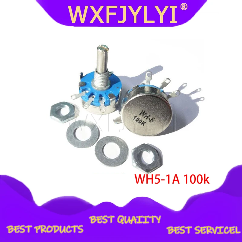 2 шт. WH5-1A 100k ohm 3-клеммы круглый вал поворотный конический углеродный потенциометр