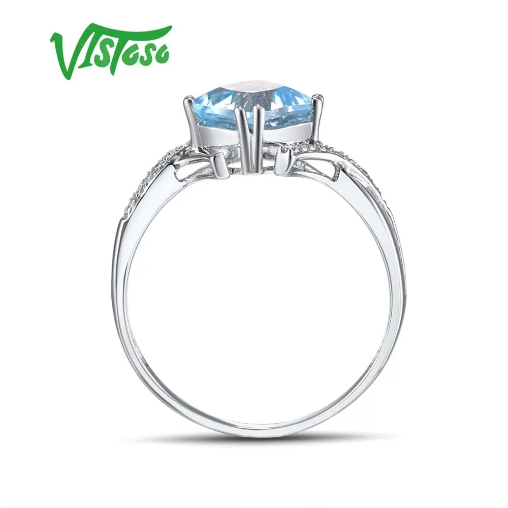 VISTOSO золотые кольца для женщин Подлинная 14K 585 кольцо из белого золота сверкающие бриллианты Небесно-Голубой Топаз Свадьба юбилей ювелирные украшения
